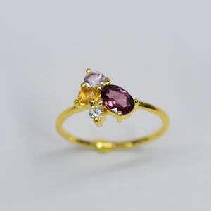 แหวนแต่งงานโรโดไลต์อเมทิสต์ชุบทอง14K S925แบบคลาสสิกปรับแต่งได้สำหรับขายปลีก - Product Image 1