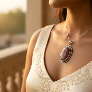 Pendentif en argent sterling 925 avec rhodonite, perle d'eau douce, zircon et rhodié or rose, bijoux en pierres précieuses pour femmes - Product Image 2