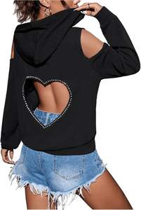 Sweat à capuche à manches longues avec découpe en strass pour femmes de qualité supérieure - Product Image 5