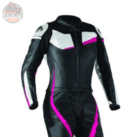Ensemble 2 pièces de costume en cuir de moto pour femmes à la mode et durable de grande taille | Pantalon de veste en cuir de motard de course de moto