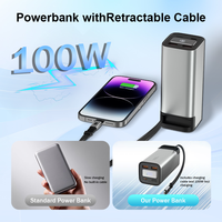 Vente en gros de banque d'alimentation en alliage d'aluminium 20000mAh 100W câble rétractable de type C affichage LED GaN Tech station d'alimentation portable certifiée