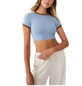 Tops cortos de verano para mujer Vintage 90s verano estampado Casual Slim Streetwear ombligo camiseta dulce estilo Harajuku botón agujero - Product Image 6