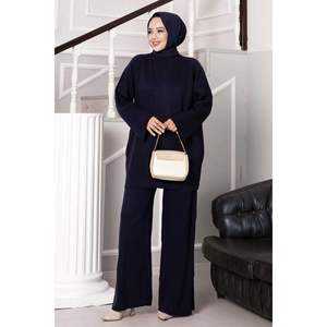 Costume Double Tricot Détail Fente Bleu Marine - Product Image 4