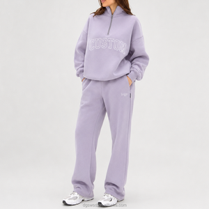 Tuta da donna personalizzata di alta qualità, spessa, oversize, con mezza zip, pantaloni jogger a gamba larga, tinta unita, tuta sportiva da donna - Product Image 1