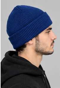 Blue Knitted <b>Beanie</b> <b>Hat</b> <b>Men</b> Solid Color Winter Warm Cap Casual Style 100% Wool Handmade <b>Beanie</b> 56-58CM Head Cycling Beach - Product Image 6