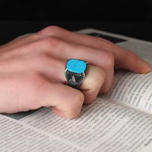 Anillo Azuris Turco de Plata de Ley 925 para Hombre, Estilo Otomano, Piedra Natural Negra VALKH1371 - Product Image 3