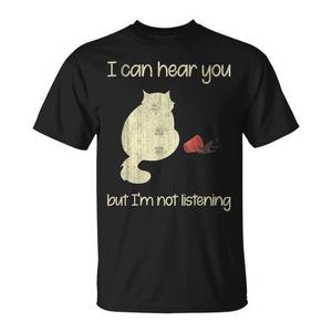 Camiseta con estampado digital de gato para adultos, unisex, manga corta, cuello redondo, I Can Hear You But I'm Not Listening - Product Image 1