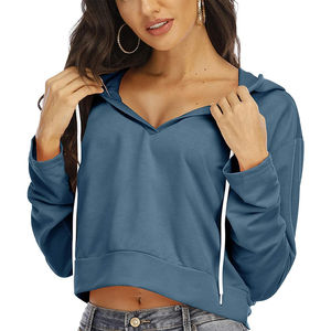 Hot Selling Casual 100% Cotton Streetwear Crop <b>Top</b> Hoodie Low MOQ Different Sizes <b>Thermal</b> Hooded Collar Front - Product Image 4