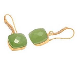 Nouvel arrivage de boucles d'oreilles en forme de coussin en argent Sterling 925, calcédoine vert mer et pierres précieuses CZ - Product Image 1