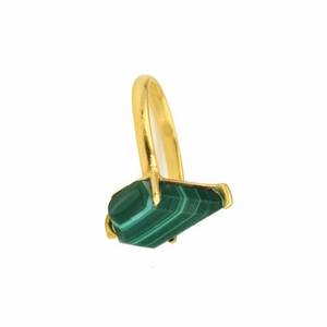 Bague de mariage minimaliste en or 18 carats plaqué or, tendance, pour femmes, avec pierre précieuse en malachite naturelle de 9x15 mm, sertie sur un anneau en argent sterling - Product Image 2