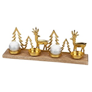 Porte-bougie en métal doré fait main de qualité supérieure avec base en bois, décoration de Noël vintage pour la maison, cadeau - Product Image 2