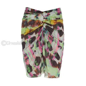 โรงงานผ้าฝ้ายผู้หญิงพิมพ์กระโปรงสั้นพร้อมตะเข็บรวบรวมด้านหน้ามินิสตรีชุดลําลองสีสันสดใส - Product Image 1