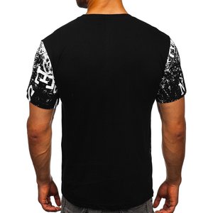 T-shirt noir respirant à manches courtes pour homme, 100 % polyester, impression par sublimation compressée, motif uni, tricoté sur le devant - Product Image 2