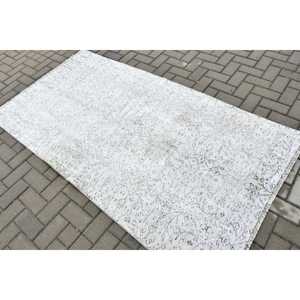 Tapis turc 3,7x7 pieds, tapis vintage, tapis à bordures blanches et grises - Product Image 4