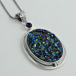 Prix de gros Meilleure qualité en argent sterling 925 naturel Druzy améthyste pierre précieuse forme ovale pendentif bijoux faits à la main exportateur - Product Image 1