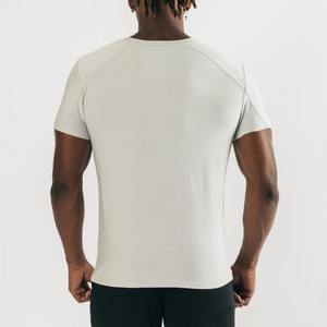 Ropa de gimnasio para hombre, Camiseta lisa de manga corta con cuello redondo, 100% algodón y poliéster, ropa deportiva suave ajustada para ejercicio deportivo - Product Image 6