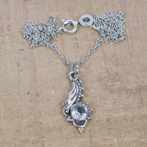 Luxury Blue Topaz Sterling <b>Silver</b> Rhodium Plated Pendant Necklace Gemstone Jewelry June Birthstone Handmade Gift for Women - Product Image 1