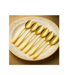 Ensemble de cuillères en laiton de luxe, couverts, vaisselle à dessert, vaisselle à dîner avec finition miroir plaqué or pour les mariages et les cadeaux - Product Image 1