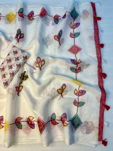 ผ้าลินินอินเดีย บูติกบอลลีวูด ผ้าส่าหรีแบบไม่พิมพ์ลาย งานฝีมือสุดพิเศษ ดีไซน์หรูหรา ล่าสุด คุณภาพพรีเมียม สำหรับผู้หญิง มีสินค้าในสต็อก ผ้าส่าหรีแบบมีสายห้อย - Product Image 5