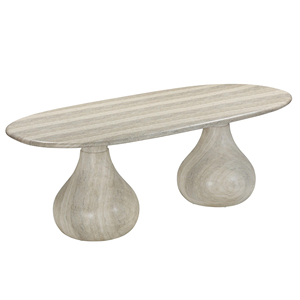 Table de salle à manger extérieure de luxe pour villa, en marbre travertin, forme ovale, très durable, pour intérieur et extérieur, avec deux pieds de support, de grande taille et lourde - Product Image 1