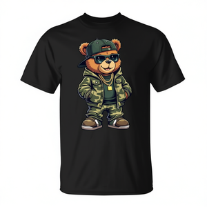 Camiseta Cool Gangsta Hip Hop Streetwear con Estampado de Oso en Camuflaje, Camiseta Promocional para Hombre - Product Image 2