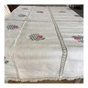 Nuevo hermoso medio encaje blanco adjunto 100% algodón orgánico GOTS certificado manteles diferentes tamaños imprimir protectores de mesa - Product Image 1