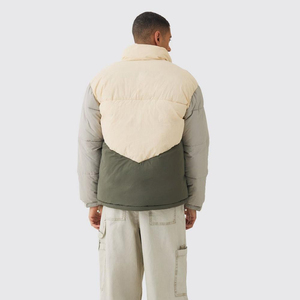 Wholesale Custom Men Breathable Zipper <b>Canvas</b> Puffer Jacket Hot Selling Winter Solid Pattern Stand Collar Front Logo Print - Product Image 2