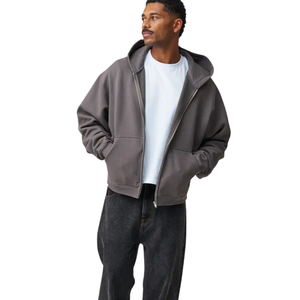 Mens Zip Hoodie <b>Thick</b> <b>Fleece</b> Jacket Custom Logo Casual Streetwear Warm Winter Hooded 100% Cotton Heavyweight Zipper Supplier - Product Image 1