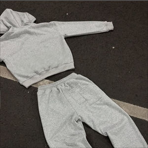 Ensemble de survêtement unisexe de qualité supérieure, taille plus, gris uni, été, à capuche, deux pièces, décontracté, coupe régulière, jogging, délavage acide - Product Image 3