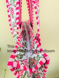 Sac fourre-tout en coton indien imprimé bloc à main sac d'épicerie matelassé pour femmes fermeture à glissière faite à la main par les femmes pour l'été/hiver - Product Image 4