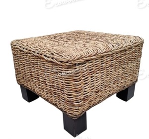Tabouret pouf industriel Vintage de haute qualité nouvelle forme carrée jambes en bois siège en rotin Console d'incrustation d'os de faible hauteur pour appartement - Product Image 4