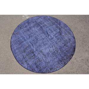 Tapis turc vintage en laine bleue de 4,4 pieds x 4,4 pieds, motif patchwork fait à la main pour salon chambre à coucher, latex Tabriz classique pour adolescents - Product Image 1