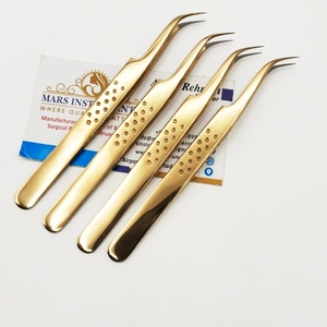 ชุดแหนบปลายไฟเบอร์รุ่นใหม่ แหนบต่อขนตา ปลายไฟเบอร์นาโนไมโคร แหนบโค้งเคลือบพลาสมาสีทอง - Product Image 3