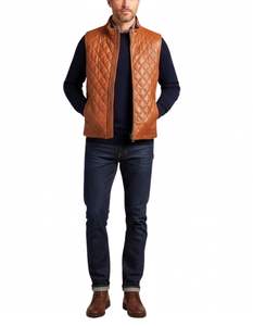 New Fashion Premium <b>Men</b> Genuine Leather Quilted Vest Sleeveless Zip Up Classic <b>Waistcoat</b> - Product Image 4