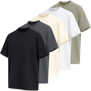 Lot de 5 T-shirts pour hommes en coton tricoté vintage, col rond, manches courtes, respirants, séchage rapide, coupe classique (S-3XL) - Product Image 1