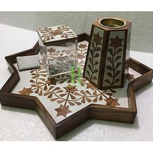 Ramadan Cadeau Occasion Brûleur d'encens Nacre et Bois Incrusté Arabe Ensemble de Plateau d'Encens Bukhoor Fait à la Main Du Vietnam - Product Image 5