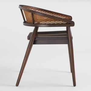 เก้าอี้เท้าแขนทำจากไม้สไตล์โมเดิร์นกลางศตวรรษพร้อมพนักพิงหวายโค้งและเบาะหนังรองนั่งสำหรับห้องรับประทานอาหารหรือพื้นที่เลานจ์ - Product Image 6