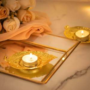 Soporte votivo de metal con acabado en tono dorado para mesa de salón o fiesta de boda decoración festiva iluminación de acento - Product Image 6