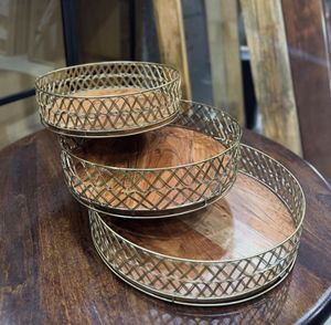 Beautiful Handmade Silver <b>Metal</b> Wire Wooden Serving Tray for Ramadan & Other Occasions for Serving <b>Bowls</b> & Platters - Product Image 3