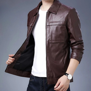Chaqueta de Motociclista de Invierno Premium para Hombre, Lona con Parches de Piel de Vaca, Bordado Chenille, Bloques de Color, Estilo Vintage, Forro Polar, Impermeable y Cortavientos - Product Image 5