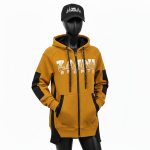 Sudadera con Capucha Completa para Mujer, Mezcla de Algodón de Alta Calidad, Felpa de 320 GSM, Color Mostaza, Panel Negro, Logotipo Personalizado, Sudaderas Básicas - Product Image 6