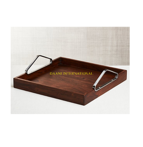 Bandeja para servir de madera hecha a mano con asas plateadas de estilo de rama únicas para té, café, desayuno, comida, bebidas, uso decorativo en la cocina - Product Image 2