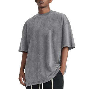 เสื้อยืดผู้ชายทรงหลวมแขนสั้นผ้าฝ้าย100% ฟอกสีได้สไตล์วินเทจ - Product Image 4