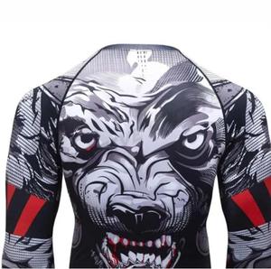 Sublimation 87% Polyester 13% Elasthanne Mock Neck 4-way Stretch Double couche Tissu Compression à séchage rapide Chemises Rash Guard MMA - Product Image 3