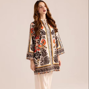 ชุด Kurta & กางเกงผ้าฝ้าย100% หรูหราพิมพ์ลายดิจิทัลสำหรับผู้หญิงเสื้อผ้าลูกฟูกสไตล์ลำลองและกางเกงยาวถึงข้อเท้า - Product Image 1