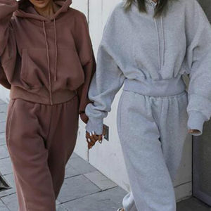 Conjunto de chándal de 2 piezas para mujer Premium, Sudadera con capucha de manga de corte cálido de alta calidad para invierno, ropa informal, chándal para mujer - Product Image 6