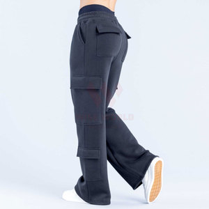Pantalon cargo taille haute pour femme en molleton, couleur unie, coupe droite, longueur intégrale, taille élastique, formel, polyester/coton, imperméable - Product Image 6