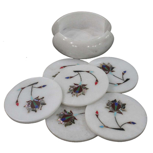 Dessous de plat de table à manger Centres de table faits à la main Dessous de verre arrondis pour le thé design classique Ensemble de dessous de verre pour le thé en marbre blanc - Product Image 2