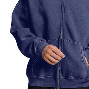 Sweat à capuche imperméable en molleton 100% coton, streetwear personnalisé, hiver, broderie de patchs usés, lavage à l'acide, délavé au soleil, poids lourd pour homme - Product Image 5