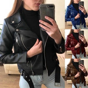 Genuine New Fashion <b>Women</b> Girls Leather Jacket Spring Autumn Long Sleeve Casual Slim Solid Color Zipper Casual Jacket for Sale - Product Image 6